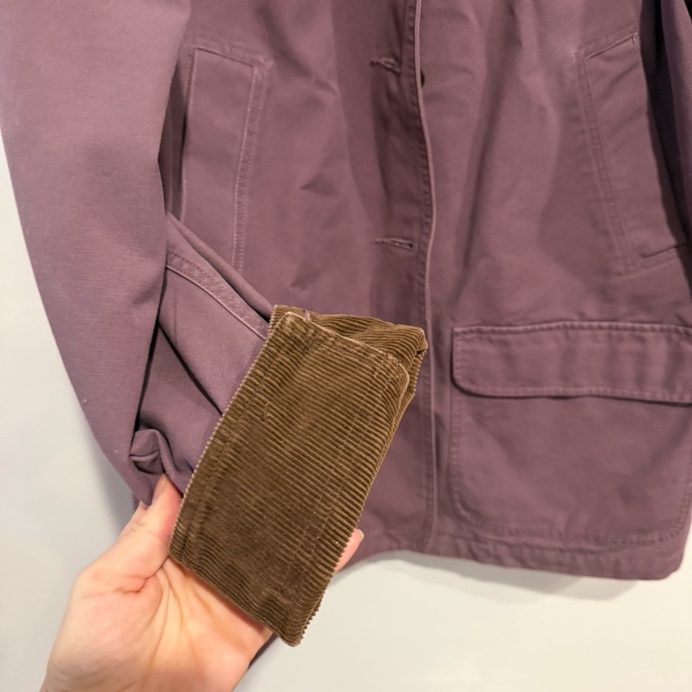 LLBean Barn Jacket Coat Vintage Purple Jacket with Corduroy Brown Collar - Picture 3 of 9